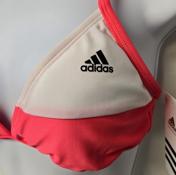 Adidas Cross Back Triangle bikini Top Neon Red & White 8 - Picture 5 of 15